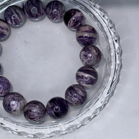 Charoite Natural Stone Bracelet Approx. 12-13 MM, 2.5” wrist CHAROITEBRC-001 - Picture 3 of 4